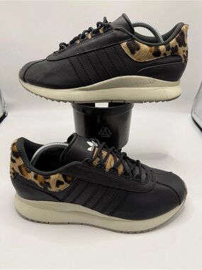Adidas Women's Sl Andridge Trainers Black Leather Calf Hair Leopard Print Sz 11